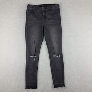 Express Jeans Womens 6 Dark Gray Wash Ankle Legging High Rise Distress‎ Fray
